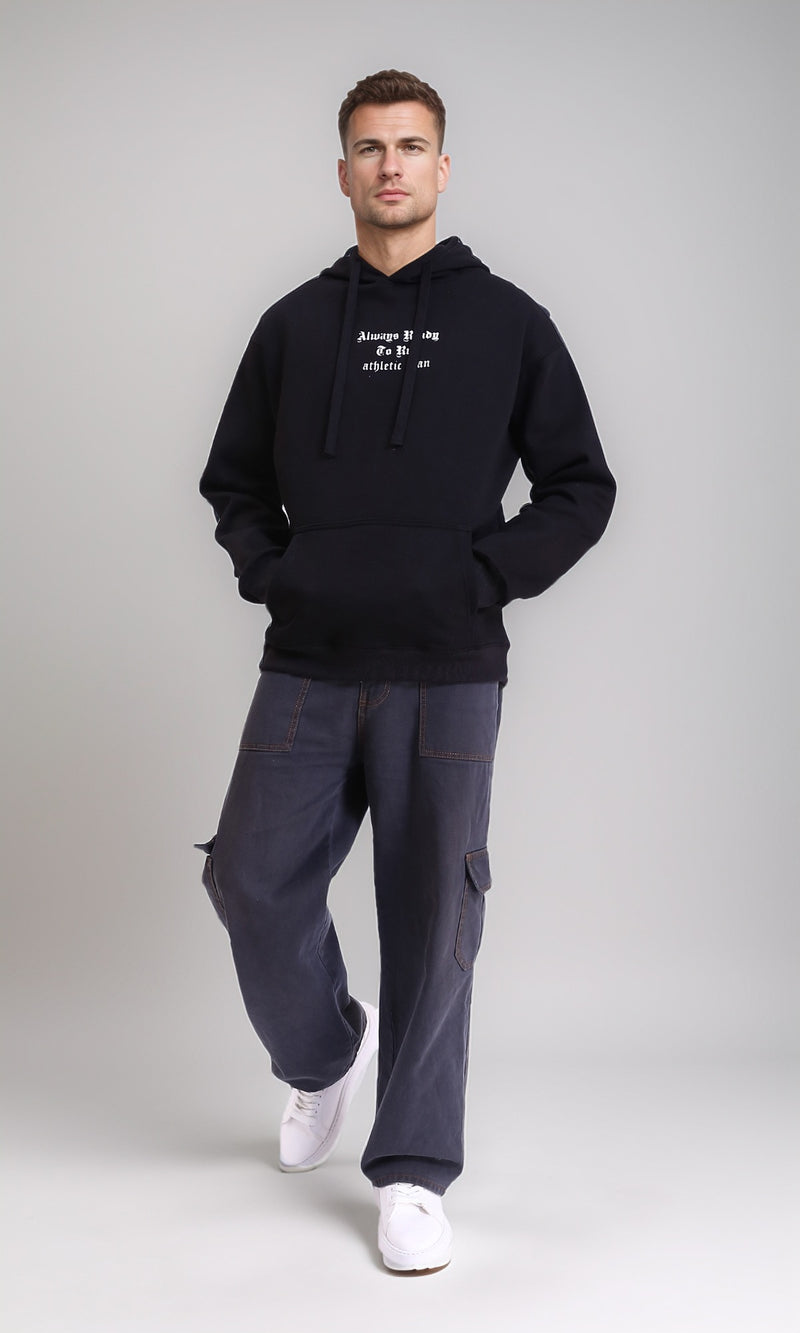 R212180 - Front & Back Print Regular Fit Hoodie - Black