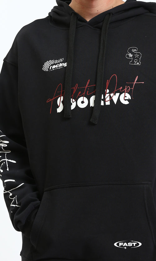 R212183 - Winter Printed Hoodie with Kangaroo Pocket - Black