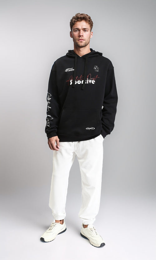 R212183 - Winter Printed Hoodie with Kangaroo Pocket - Black