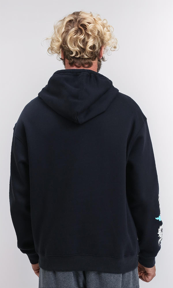 R212184 - Printed Hoodie with Kangaroo Pocket - Black