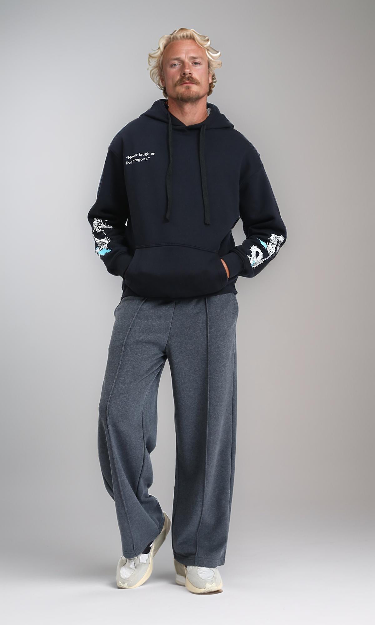 R212184 - Printed Hoodie with Kangaroo Pocket - Black