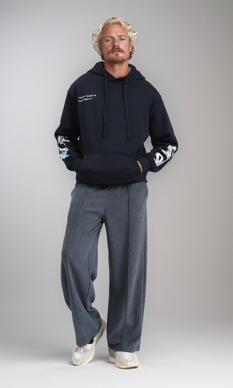 R212184 - Printed Hoodie with Kangaroo Pocket - Black