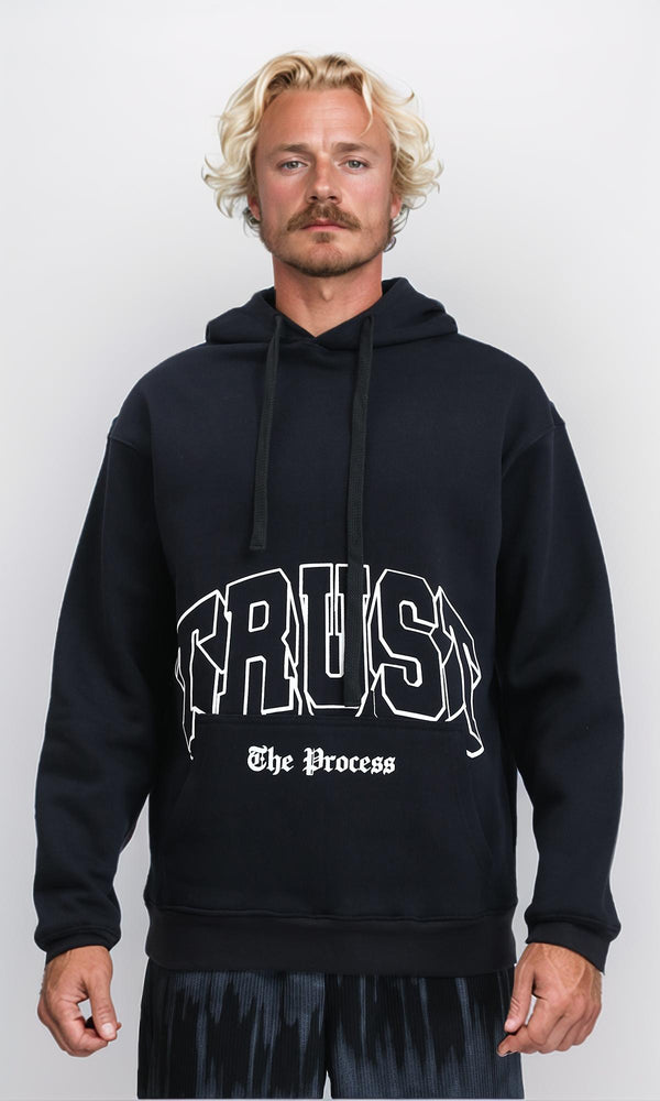 R212185 - "Trust The Process" Print Slip On Hoodie - Black