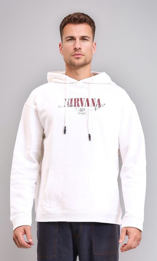 R212187 - Long Sleeves Printed Winter Hoodie - Off-White