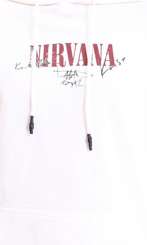 R212187 - Long Sleeves Printed Winter Hoodie - Off-White