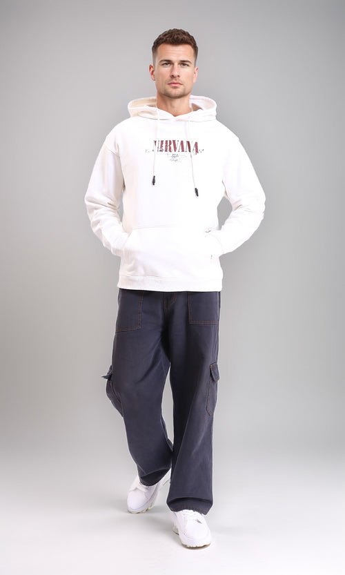 R212187 - Long Sleeves Printed Winter Hoodie - Off-White