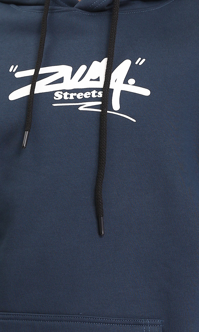 R212189 - Long Sleeves Printed Slip On Hoodie - Dark Navy Blue