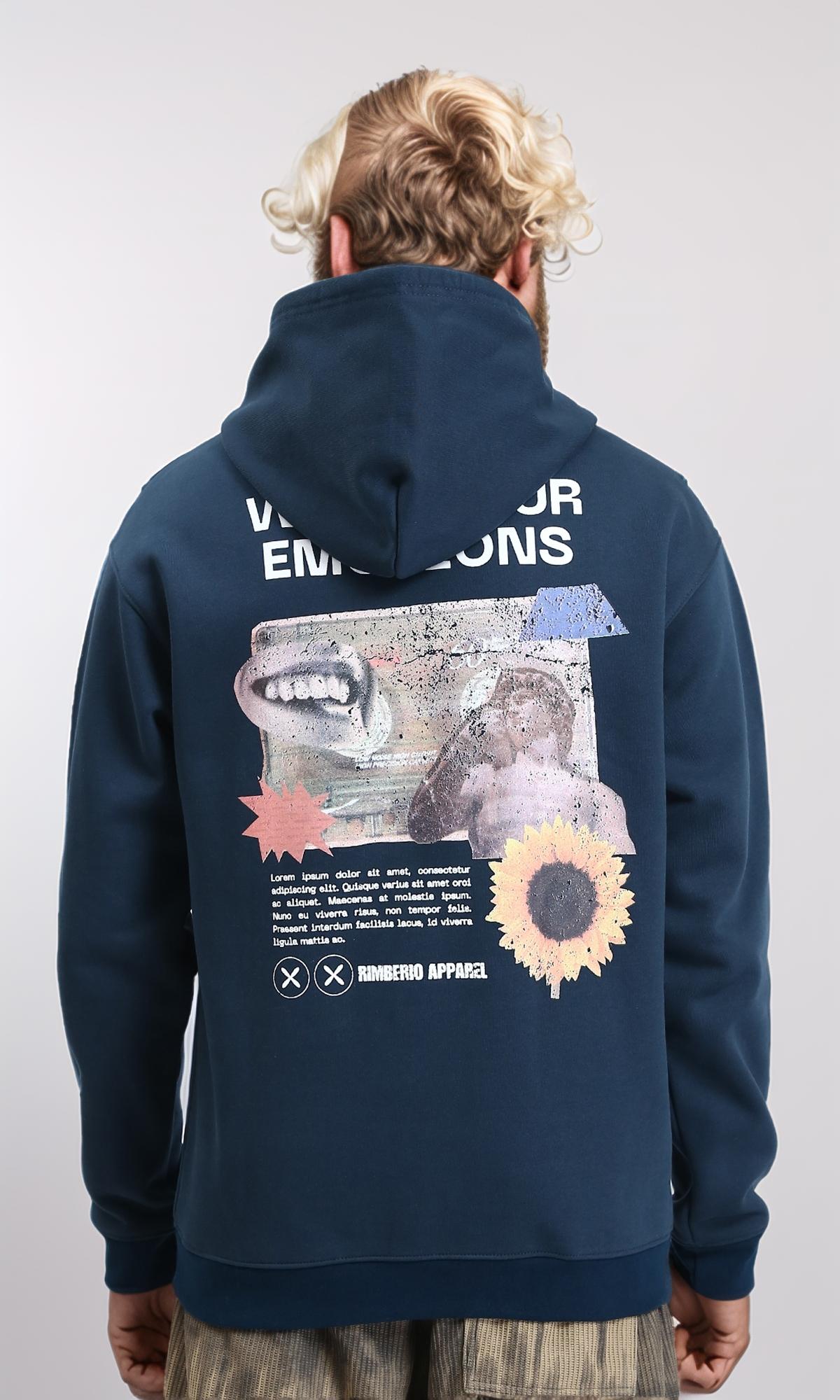 R212190 - Casual Hoodie with Front & Back Print - Dark Teal