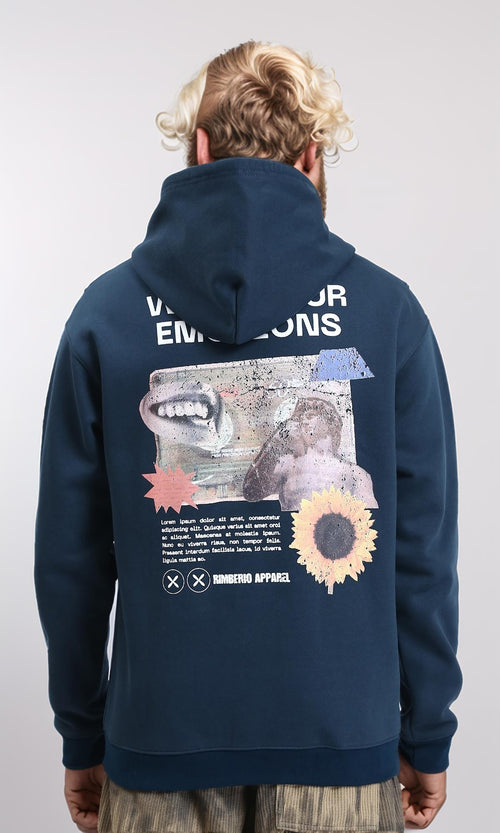 R212190 - Casual Hoodie with Front & Back Print - Dark Teal