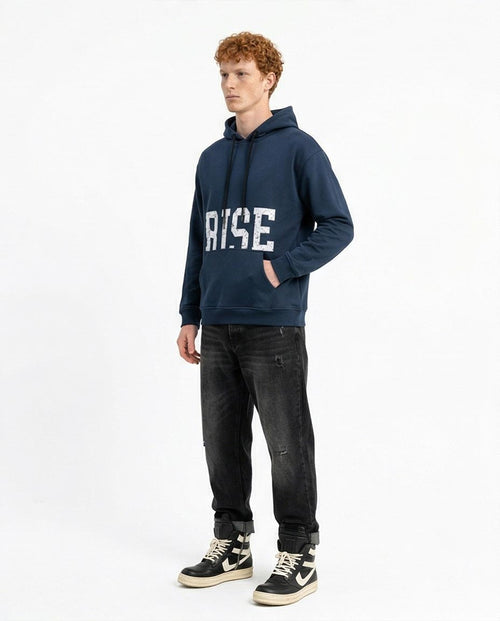 Ravin Distressed 'RISE' Graphic Pullover Hoodie - Navy - R212191