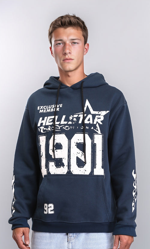 R212192 - Slip On Hoodie with Front Printed - Dark Navy Blue