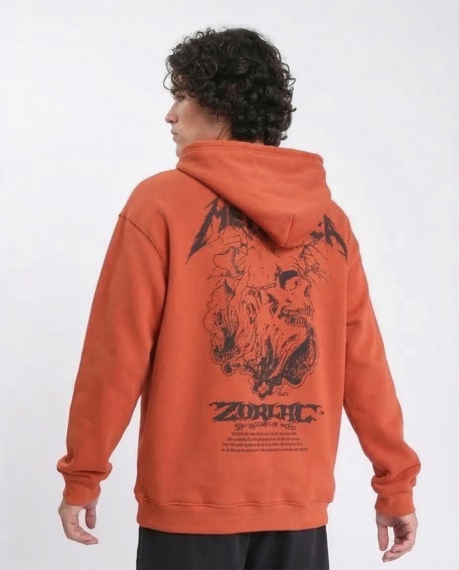 Ravin x Metallica Oversized Graphic Hoodie – Terracotta Grunge Edition - Hot Orange - R212193