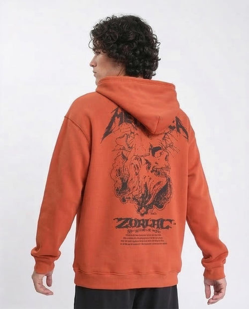Ravin x Metallica Oversized Graphic Hoodie – Terracotta Grunge Edition - Hot Orange - R212193