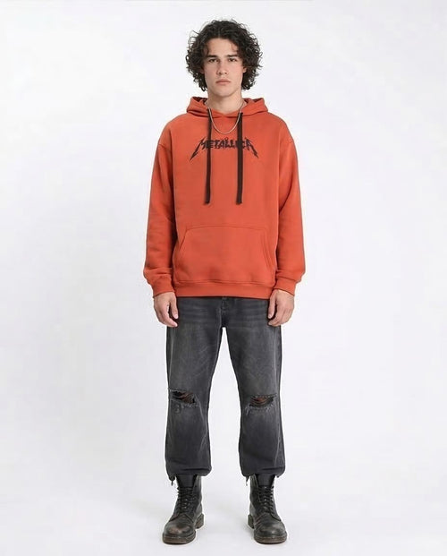 Ravin x Metallica Oversized Graphic Hoodie – Terracotta Grunge Edition - Hot Orange - R212193