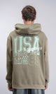 R212194 - Hooded Neck with Drawstring Printed Hoodie - Dark Olive