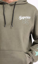 R212194 - Hooded Neck with Drawstring Printed Hoodie - Dark Olive