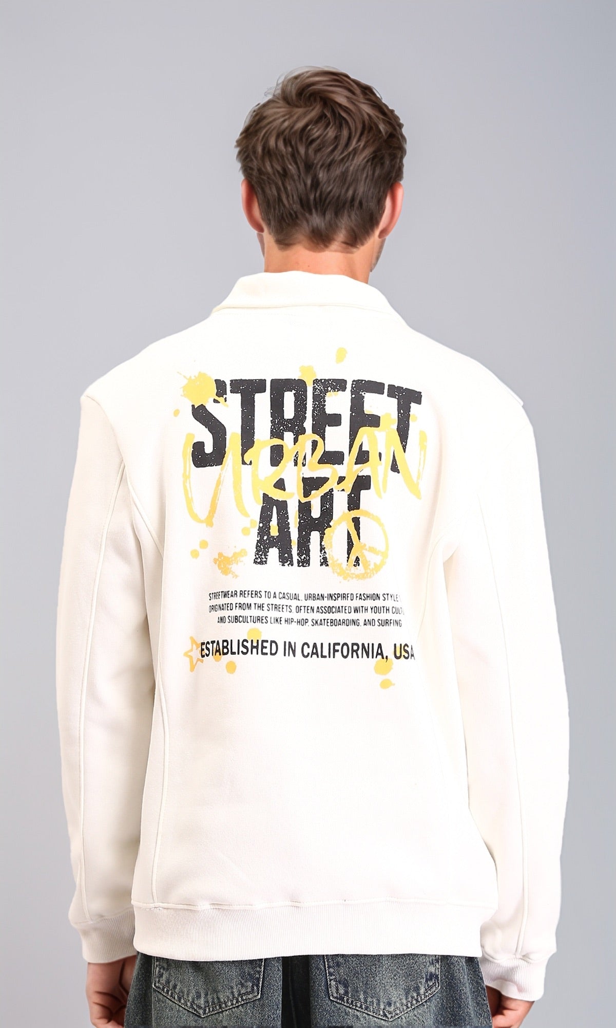 R212195 - Printed Long Sleeves Zipped Sweater - Off-White