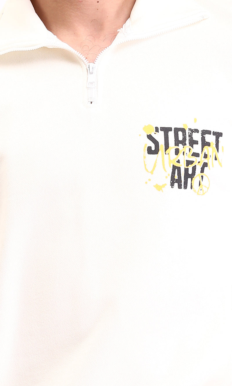 R212195 - Printed Long Sleeves Zipped Sweater - Off-White