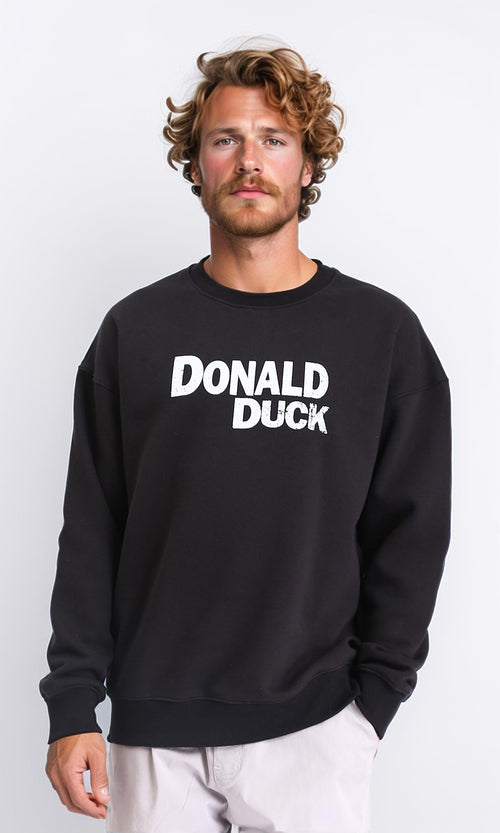 R212196 - Printed "Donald Duck" Round Neck Sweatshirt - Black