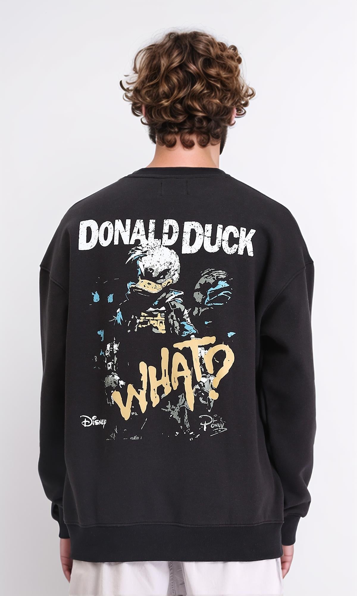 R212196 - Printed "Donald Duck" Round Neck Sweatshirt - Black