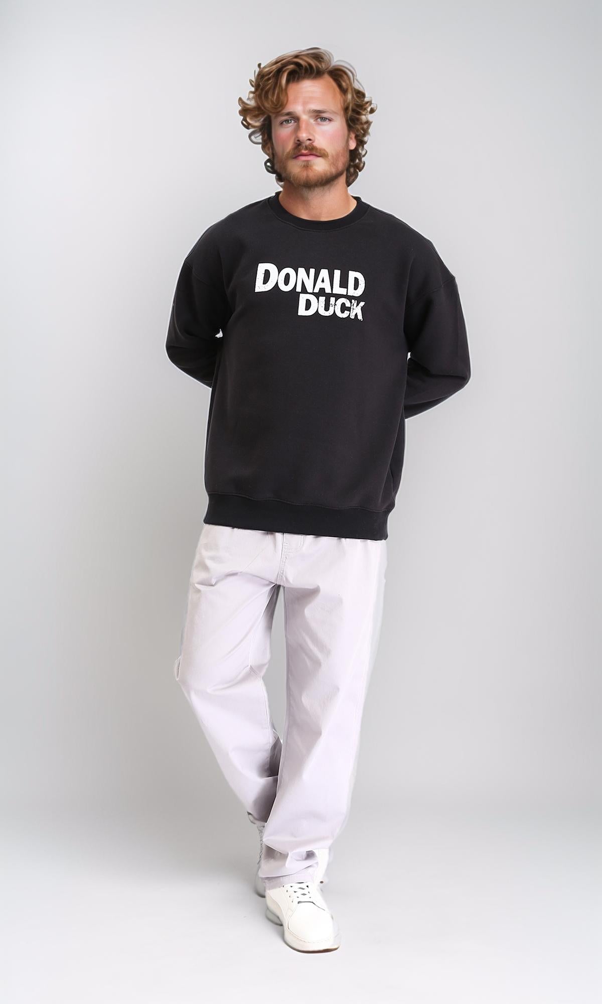 R212196 - Printed "Donald Duck" Round Neck Sweatshirt - Black