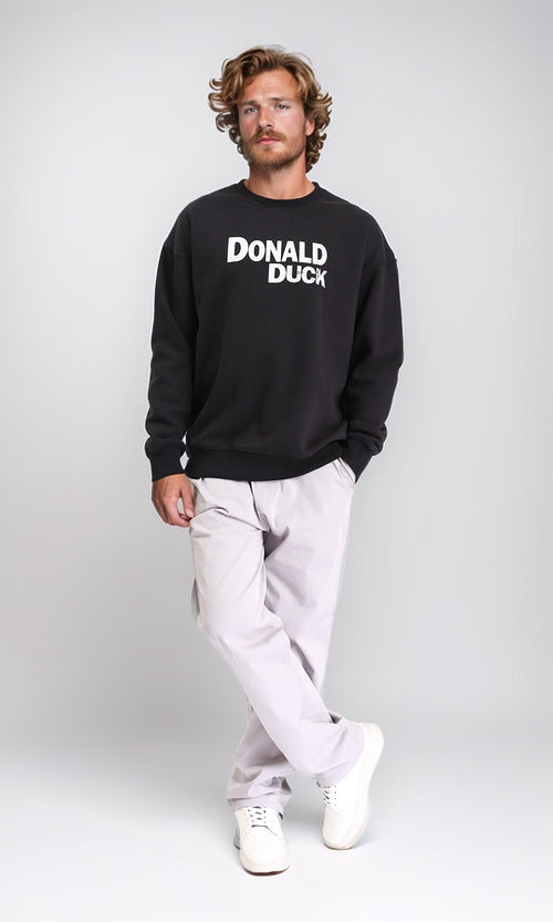 R212196 - Printed "Donald Duck" Round Neck Sweatshirt - Black