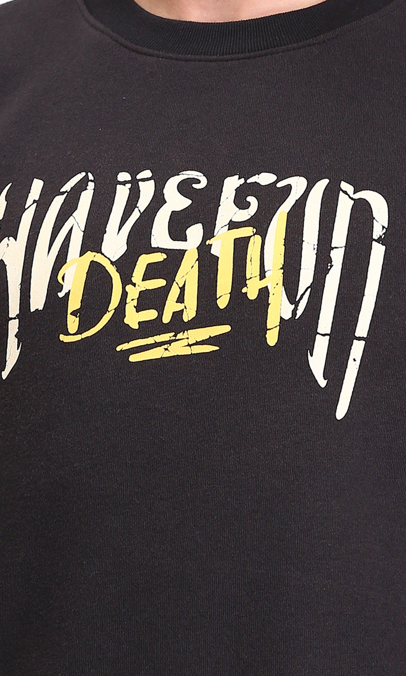 R212197 - Printed Round Neck Sweatshirt with Hem - Black