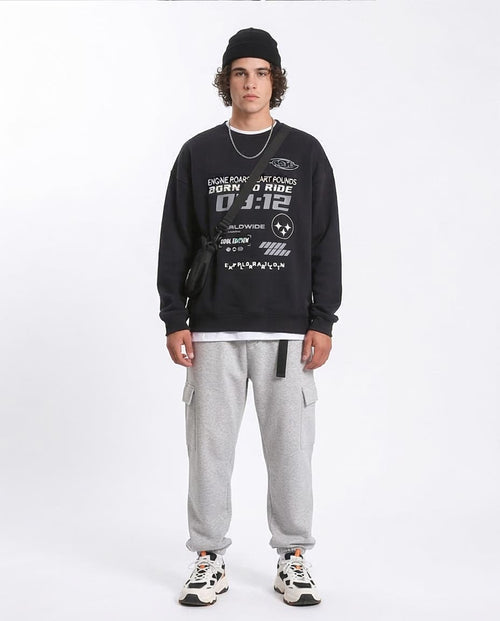Ravin | "Born to Ride" Oversized Graphic Streetwear Sweatshirt - Black - R212199
