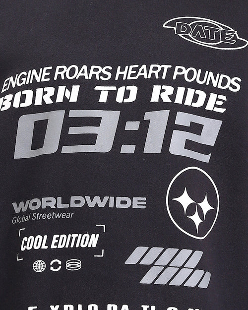 Ravin | "Born to Ride" Oversized Graphic Streetwear Sweatshirt - Black - R212199