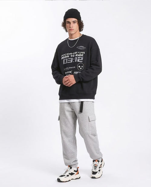 Ravin | "Born to Ride" Oversized Graphic Streetwear Sweatshirt - Black - R212199