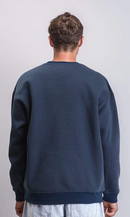 R212200 - "19" Printed Round Neck Casual Sweatshirt - Dark Navy Blue