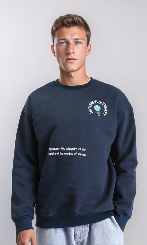 R212201 - Casual Sweatshirt with Front & Back Print - Dark Navy Blue