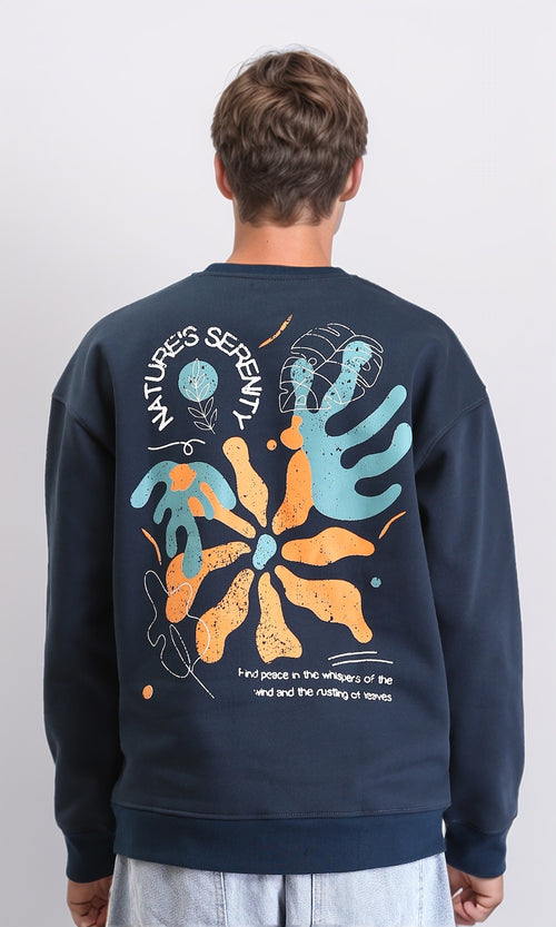 R212201 - Casual Sweatshirt with Front & Back Print - Dark Navy Blue