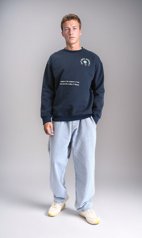 R212201 - Casual Sweatshirt with Front & Back Print - Dark Navy Blue