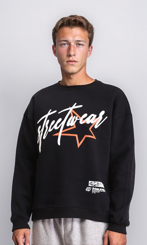 R212202 - Printed "Street Wear" Long Sleeves Sweatshirt - Black