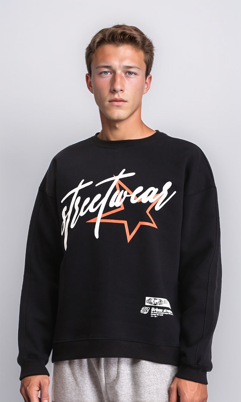 R212202 - Printed "Street Wear" Long Sleeves Sweatshirt - Black