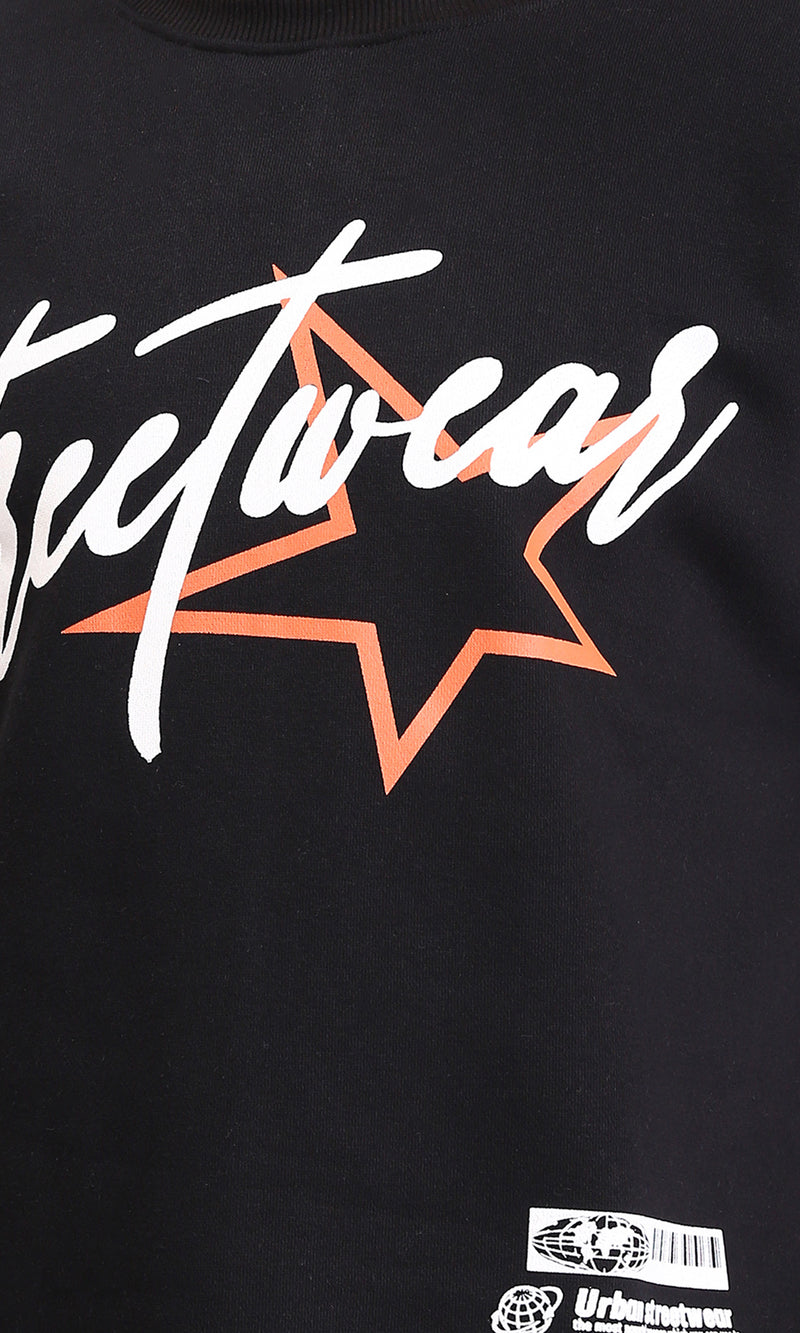 R212202 - Printed "Street Wear" Long Sleeves Sweatshirt - Black