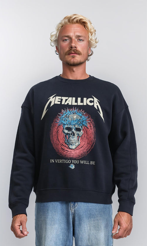 R212203 - "Metalic" Printed Long Slevees Sweatshirt - Black