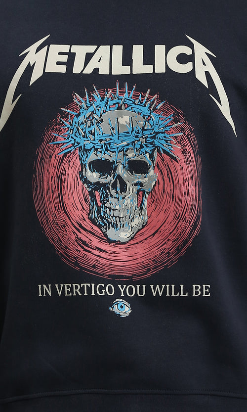 R212203 - "Metalic" Printed Long Slevees Sweatshirt - Black