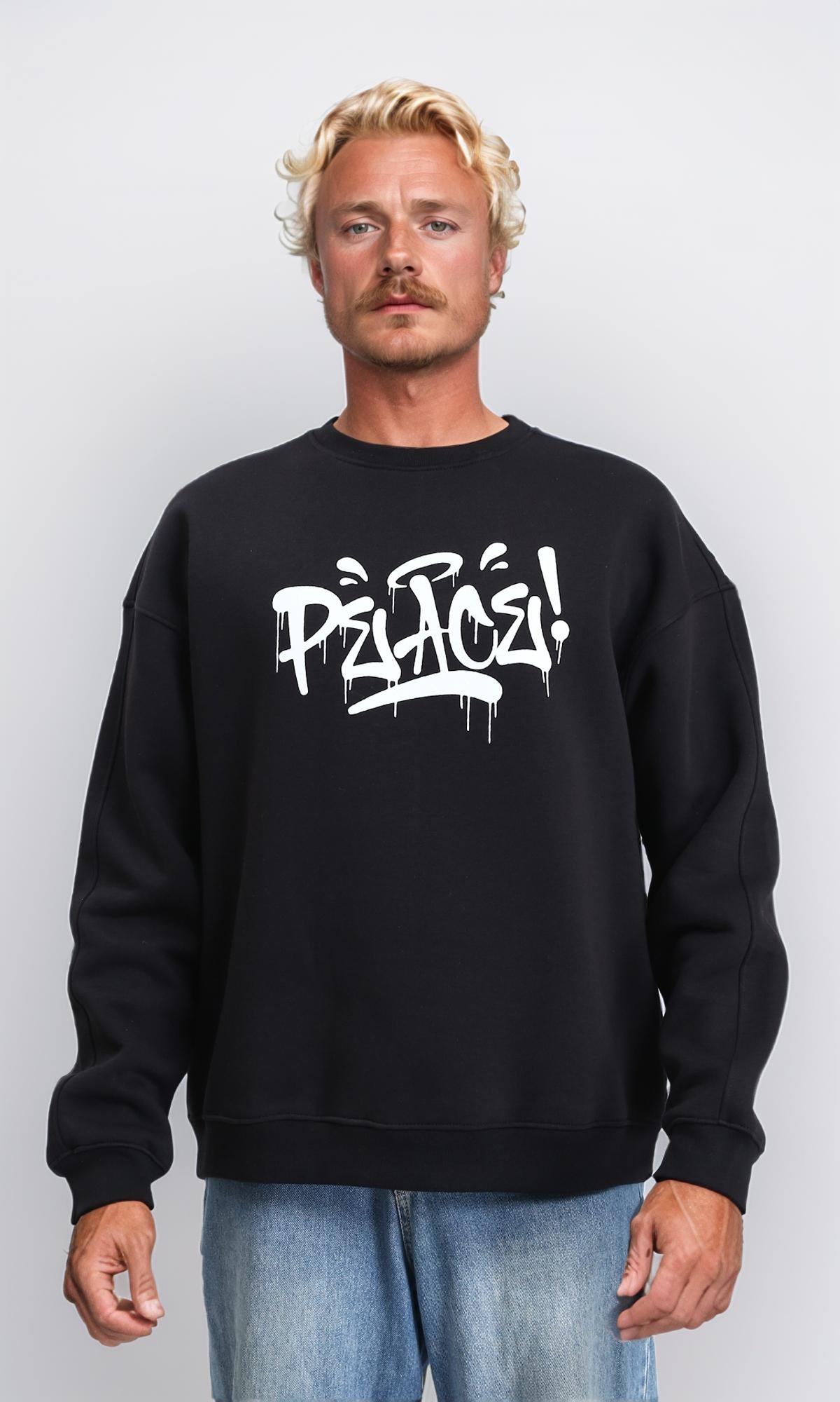 Long Slevees Regular Printed Sweatshirt - Black