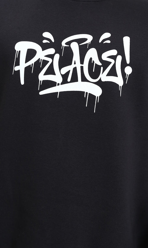 R212204 - Long Slevees Regular Printed Sweatshirt - Black