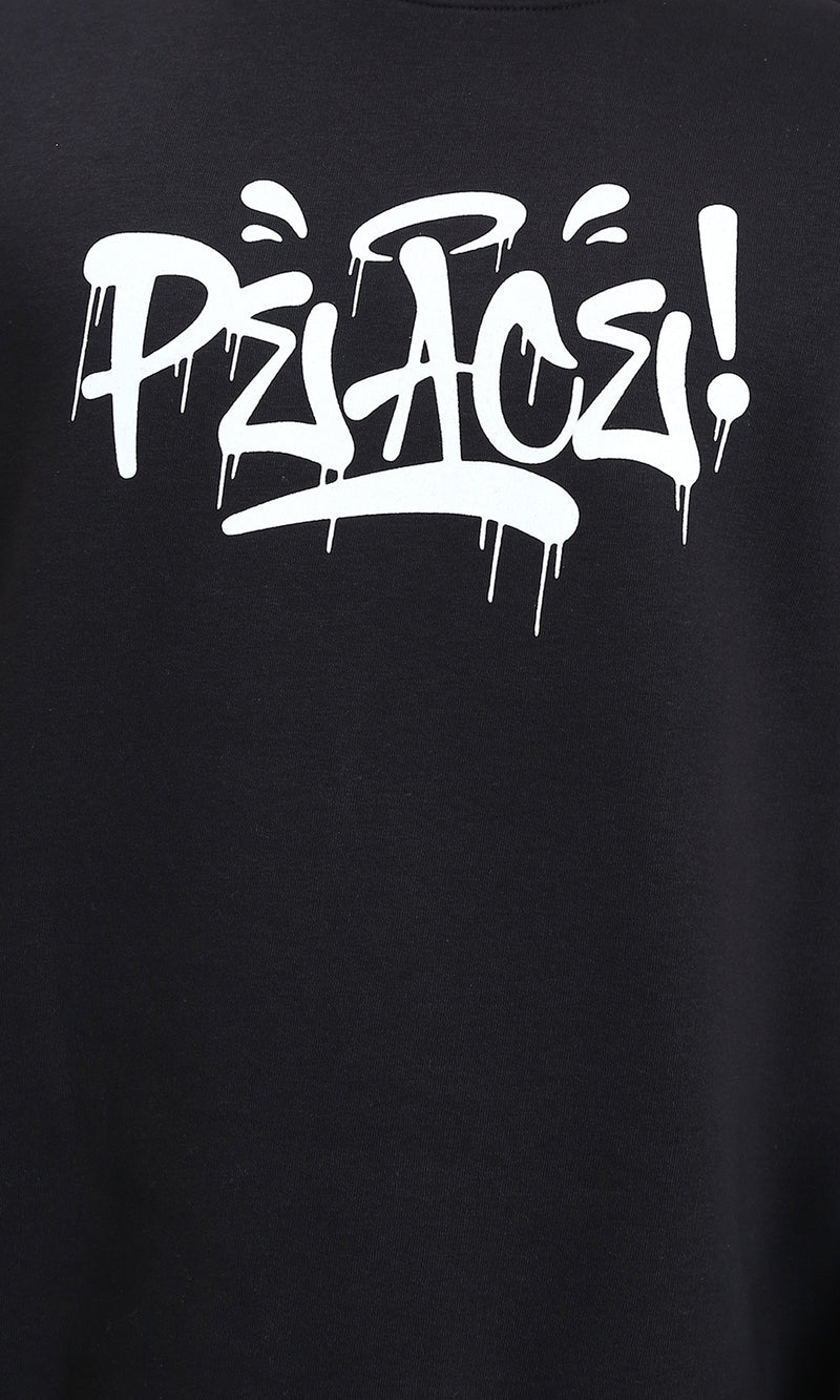 R212204 - Long Slevees Regular Printed Sweatshirt - Black