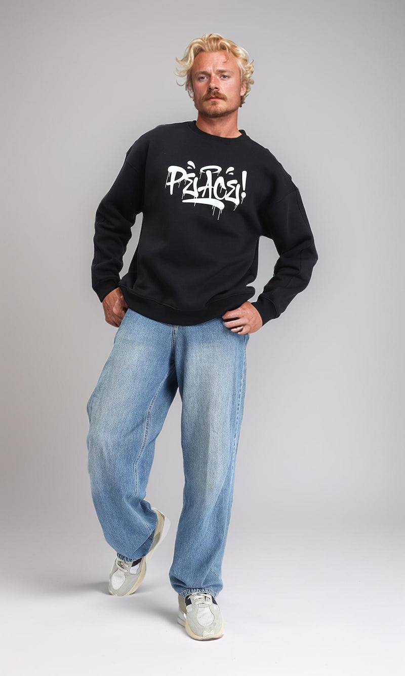 R212204 - Long Slevees Regular Printed Sweatshirt - Black