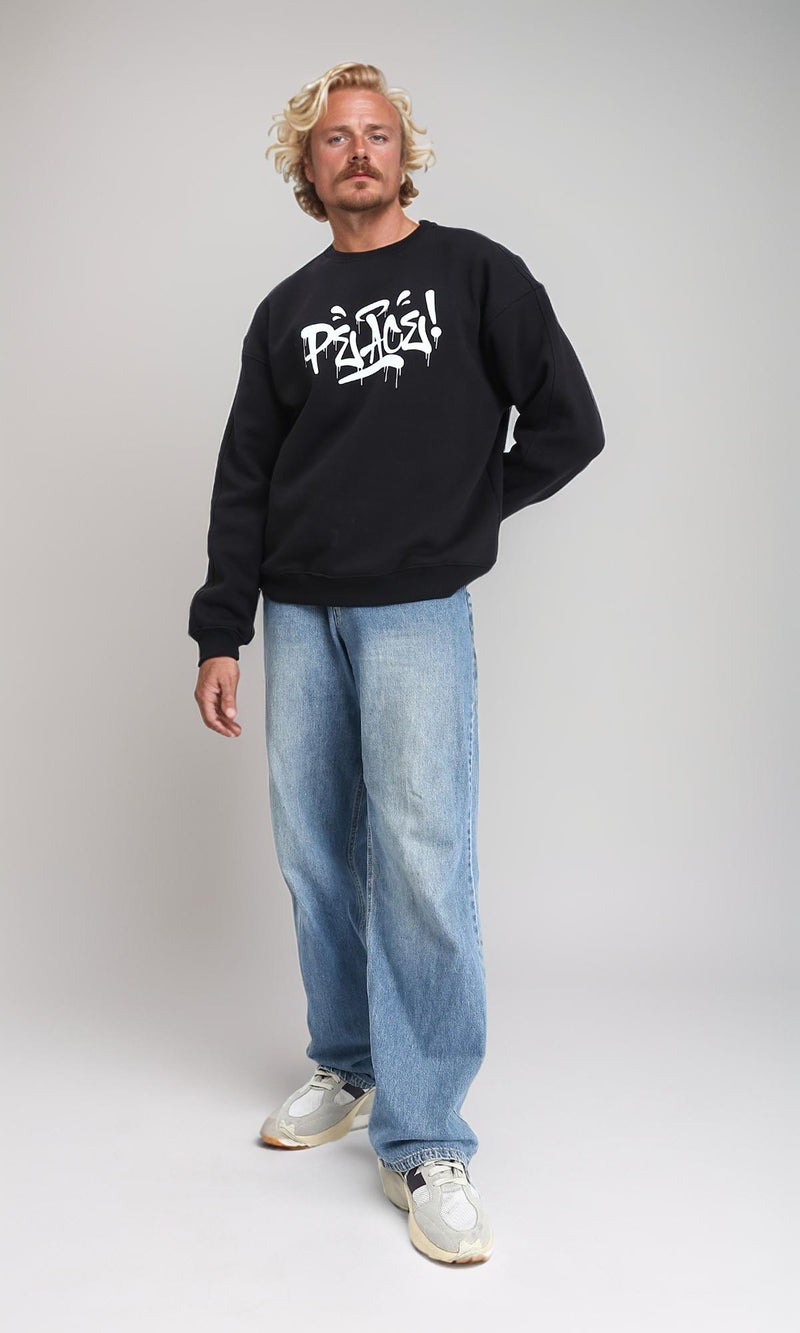 R212204 - Long Slevees Regular Printed Sweatshirt - Black