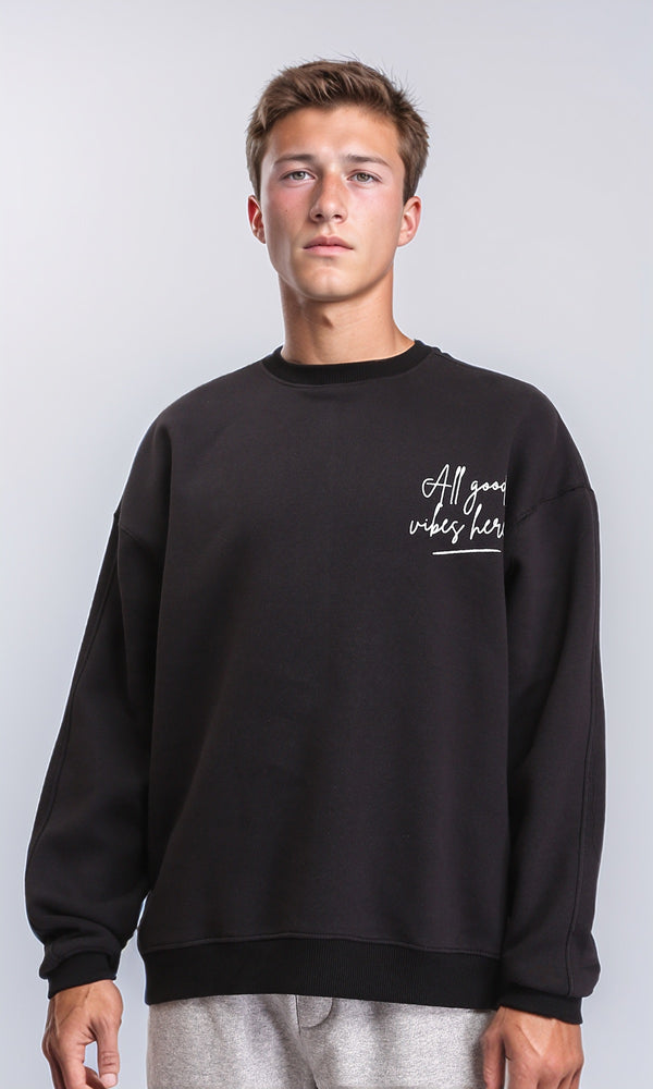 R212205 - Long Sleeves Sweatshirt with Front Print - Black