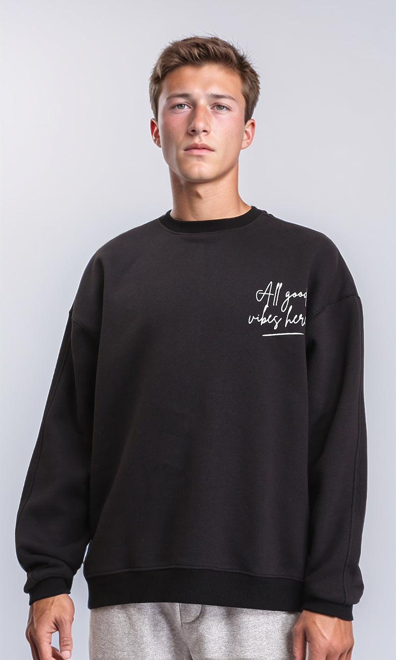 R212205 - Long Sleeves Sweatshirt with Front Print - Black