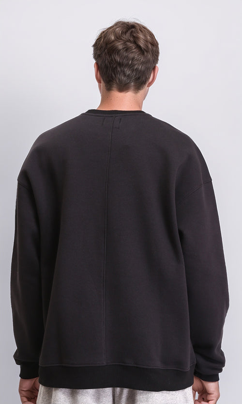 R212205 - Long Sleeves Sweatshirt with Front Print - Black