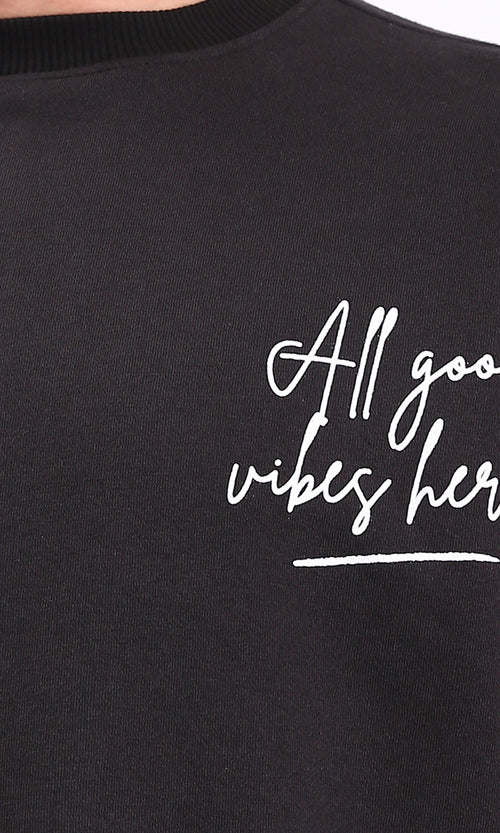 R212205 - Long Sleeves Sweatshirt with Front Print - Black