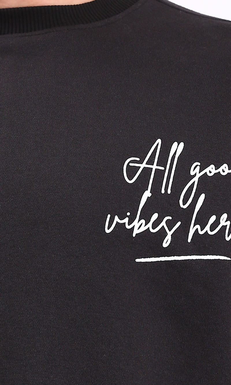 R212205 - Long Sleeves Sweatshirt with Front Print - Black