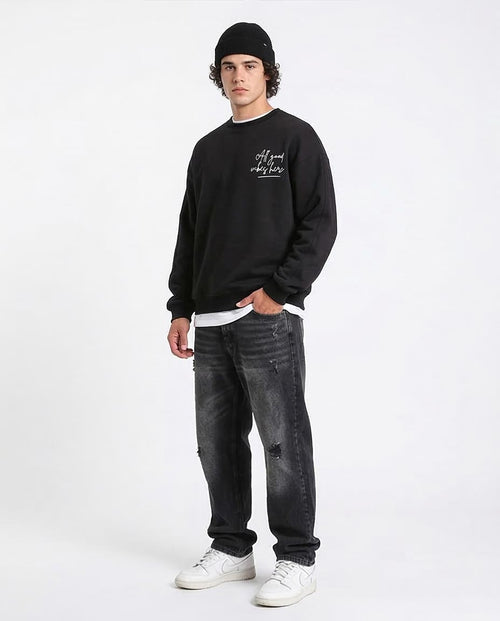 Ravin | Men’s "All Good Vibes" Oversized Graphic Sweatshirt - Black - R212205